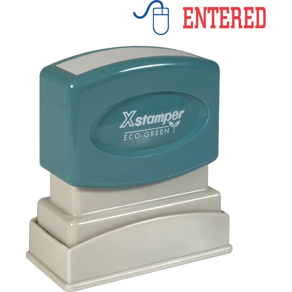 Xstamper Red/Blue ENTERED Title Stamp - Message Stamp - "ENTERED" - 0.50" Impression Width - 100000 Impression(s) - Red, Blue - Polymer Polymer - Recycled - 1 Each