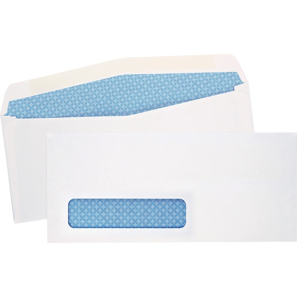 Quality Park No. 10 Single Window Security Tinted Business Envelopes - Single Window - #10 - 4 1/8" Width x 9 1/2" Length - 24 lb - Gummed - Wove - 500 / Box - White