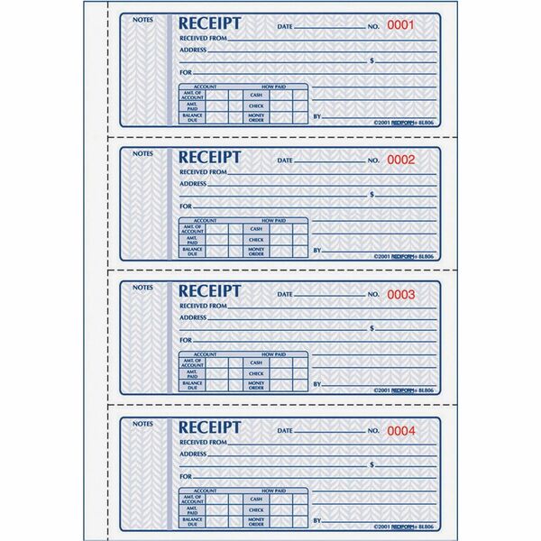 Rediform Receipt Money Collection Forms - 200 Sheet(s) - Book Bound - 2 PartCarbonless Copy - 7" x 2.75" Sheet Size - Assorted Sheet(s) - 1 Each