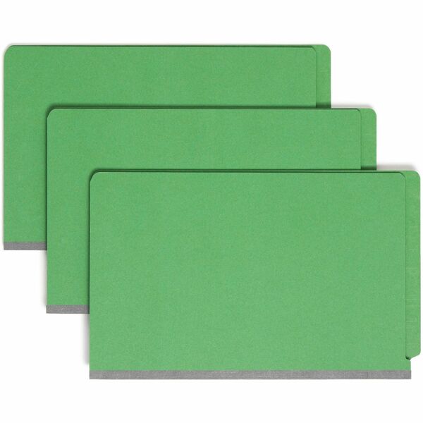 Smead 1/3 Tab Cut Legal Recycled Classification Folder - 8 1/2" x 14" - 2" Expansion - 2 x 2S Fastener(s) - 2" Fastener Capacity for Folder - End Tab Location - 2 Divider(s) - Pressboard - Green - 50% Recycled - 10 / Box