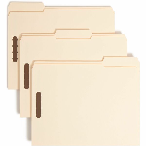 Smead 1/3 Tab Cut Letter Recycled Fastener Folder - 8 1/2" x 11" - 3/4" Expansion - 2 x 2K Fastener(s) - 2" Fastener Capacity for Folder - Top Tab Location - Assorted Position Tab Position - Manila - Manila - 10% Recycled - 50 / Box