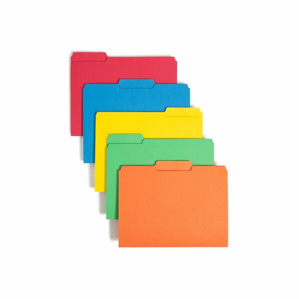 Smead 1/3 Tab Cut Letter Recycled Interior File Folder - 8 1/2" x 11" - 3/4" Expansion - Top Tab Location - Assorted Position Tab Position - Green, Orange, Red, Sky Blue, Yellow - 10% Recycled - 100 / Box