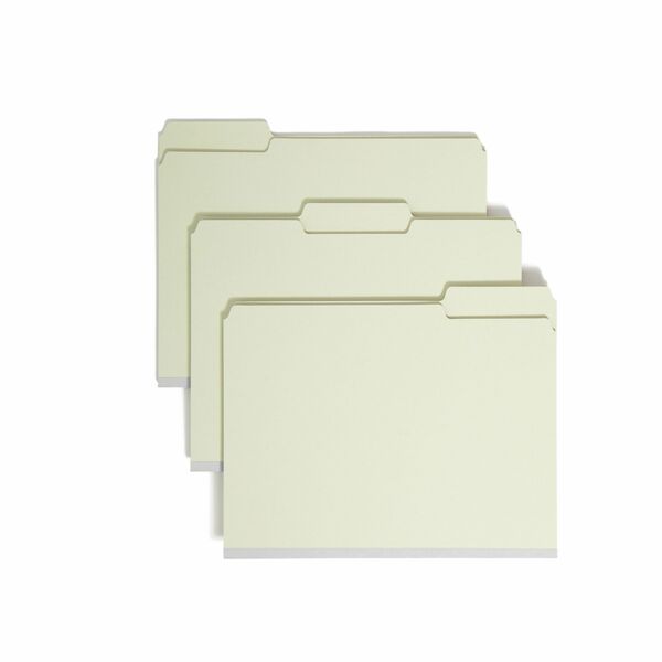 Smead 1/3 Tab Cut Letter Recycled Top Tab File Folder - 8 1/2" x 11" - 1" Expansion - Top Tab Location - Assorted Position Tab Position - Pressboard - Gray, Green - 100% Recycled - 25 / Box