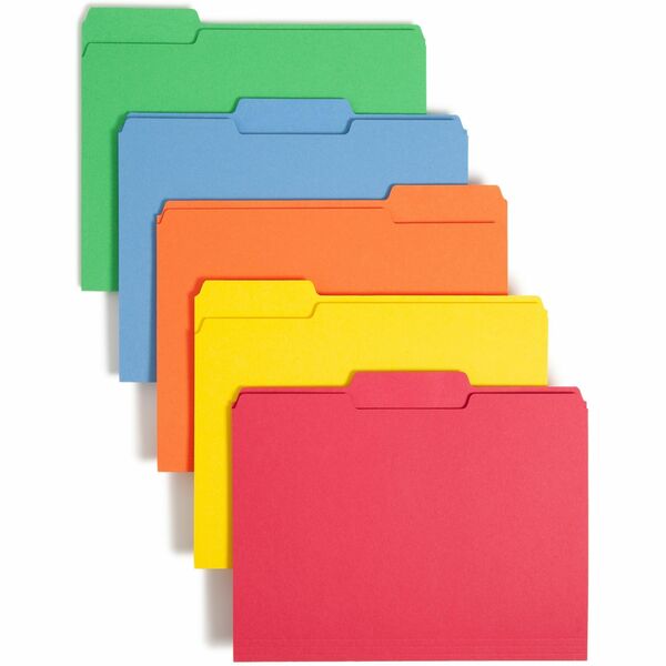 Smead 1/3 Tab Cut Letter Recycled Top Tab File Folder - 8 1/2" x 11" - 3/4" Expansion - Top Tab Location - Assorted Position Tab Position - Paper - Orange - 10% Recycled - 100 / Box