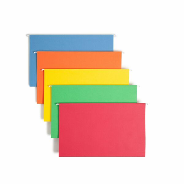 Smead 1/5 Tab Cut Legal Recycled Hanging Folder - 8 1/2" x 14" - Top Tab Location - Assorted Position Tab Position - Vinyl - Blue, Green, Orange, Red, Yellow - 10% Recycled - 25 / Box