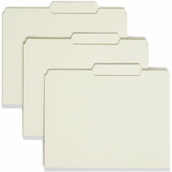 Smead 2/5 Tab Cut Letter Recycled Fastener Folder - 8 1/2" x 11" - 1" Expansion - 2 x 2S Fastener(s) - 2" Fastener Capacity for Folder - Top Tab Location - Right of Center Tab Position - Pressboard - Gray, Green - 100% Recycled - 25 / Box