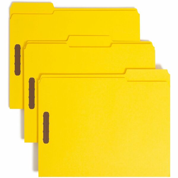 Smead Colored 1/3 Tab Cut Letter Recycled Fastener Folder - 8 1/2" x 11" - 3/4" Expansion - 2 x 2K Fastener(s) - 2" Fastener Capacity for Folder - Top Tab Location - Assorted Position Tab Position - Yellow - 10% Recycled - 50 / Box