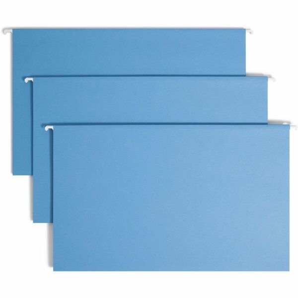 Smead Colored 1/5 Tab Cut Legal Recycled Hanging Folder - 8 1/2" x 14" - Top Tab Location - Assorted Position Tab Position - Vinyl - Blue - 10% Recycled - 25 / Box