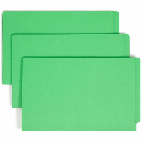 Smead Colored Straight Tab Cut Legal Recycled Fastener Folder - 8 1/2" x 14" - 3/4" Expansion - 2 x 2B Fastener(s) - 2" Fastener Capacity for Folder - End Tab Location - Green - 10% Recycled - 50 / Box