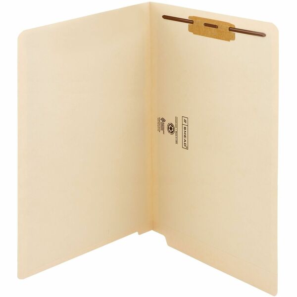 Smead Straight Tab Cut Legal Recycled Fastener Folder - 8 1/2" x 14" - 3/4" Expansion - 1 x 2B Fastener(s) - 2" Fastener Capacity for Folder - End Tab Location - Manila - Manila - 10% Recycled - 50 / Box