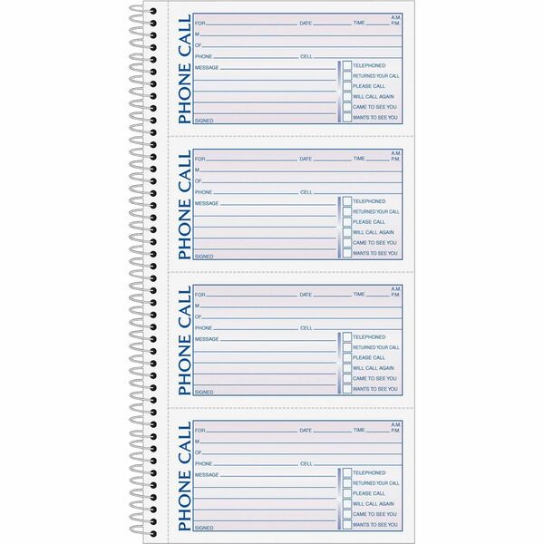 TOPS Carbonless Phone Message Book - Double Sided Sheet - Spiral Bound - 2 PartCarbonless Copy - 5.50" x 11" Sheet Size - White - Assorted Sheet(s) - Blue, Red Print Color - 1 Each