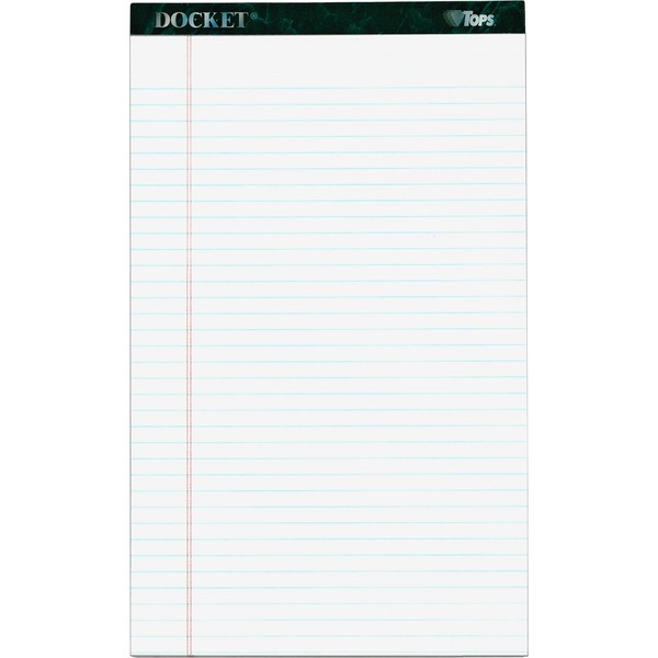 TOPS Docket Letr - Trim Legal Ruled White Legal Pads - Legal - 50 Sheets - Double Stitched - 0.34" Ruled - 16 lb Basis Weight - Legal - 8 1/2" x 14" - White Paper - Marble Green Binding - Perforated, Hard Cover, Resist Bleed-through - 12 / Pack