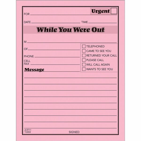 TOPS While You Were Out Message Pads - 50 Sheet(s) - Gummed - 5.50" x 4.25" Sheet Size - Pink - Pink Sheet(s) - Black Print Color - 1 Dozen