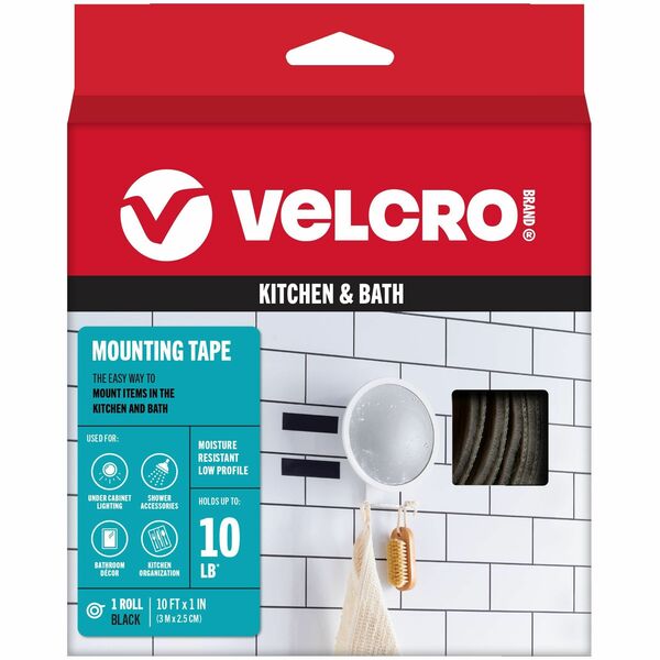 VELCRO® 91100 Heavy Duty Industrial Strength - Low Profile - 10 ft Length x 1" Width - Water Resistant - For Mounting - 1 / RollRoll - Black