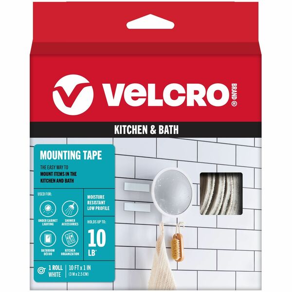 VELCRO® 91110 Heavy Duty Industrial Strength - Low Profile - 10 ft Length x 1" Width - Water Resistant - For Mounting - 1 / RollRoll - White