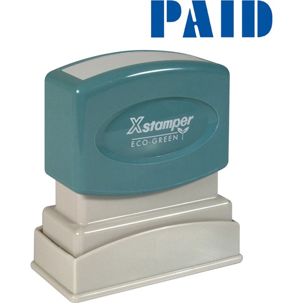 Xstamper Blue PAID Title Stamp - Message Stamp - "PAID" - 0.50" Impression Width x 1.62" Impression Length - 100000 Impression(s) - Blue - Recycled - 1 Each