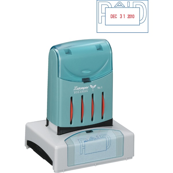 Xstamper VersaDater Pre-inked PAID Date Stamp - Message/Date Stamp - "PAID" - 1.31" Impression Width x 2.12" Impression Length - Red, Blue - Recycled - 1 Each