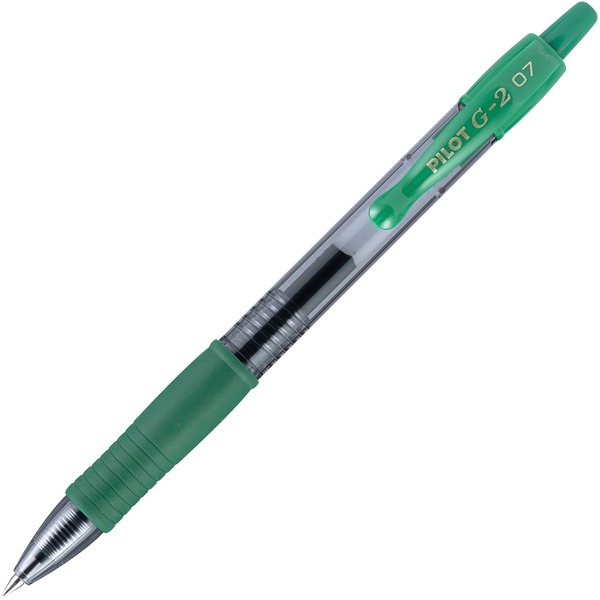 Pilot G2 Retractable Gel Ink Rollerball Pens - Fine Pen Point - 0.7 mm Pen Point Size - Refillable - Retractable - Green Gel-based Ink - Clear Barrel - 1 Dozen