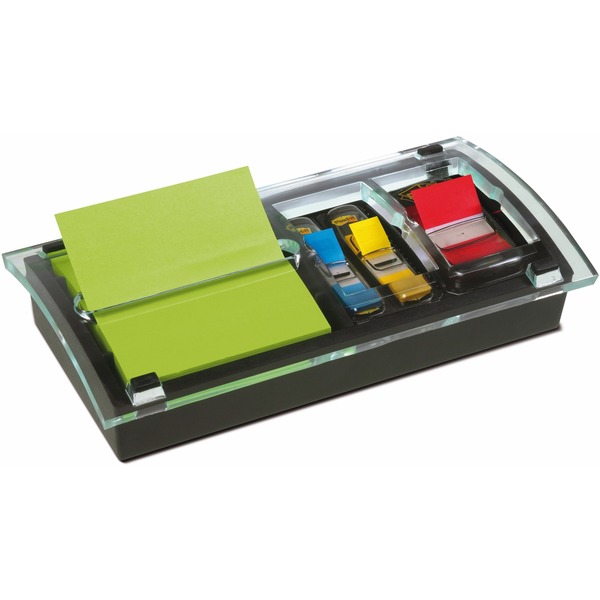 Post-it® Dispenser Notes and Flag Dispenser - 3" x 3" Note, 1" Flag - 100 Note Capacity - 50 Flag Capacity - Translucent, Black