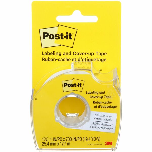 Post-it® Labeling & Cover-up Tape - 1" Width x 58.33 ft Length - 6 Line(s) - White Tape - Removable - 1 / Roll - Yellow
