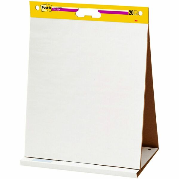 Post-it® Tabletop Easel Pads - 20 Sheets - Plain - Stapled - 18.50 lb Basis Weight - 20" x 23" - White Paper - Resist Bleed-through, Self-adhesive, Perforated, Built-in Stand, Repositionable, Refillable, Cardboard Back - 1 / Pad
