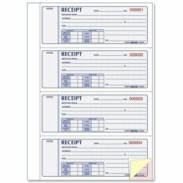 Rediform Hardbound Money Receipt Book - 200 Sheet(s) - 3 PartCarbonless Copy - 2.75" x 7" Form Size - White Sheet(s) - 1 Each
