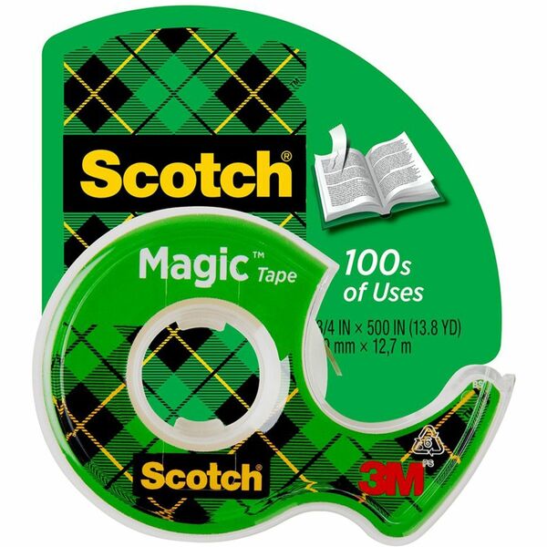 Scotch Dispensing Matte Finish Magic Tape - 18.06 yd Length x 0.75" Width - 1" Core - Permanent Adhesive Backing - Dispenser Included - Handheld Dispenser - Split Resistant, Tear Resistant - For Mending, Splicing - 1 / Roll - Clear