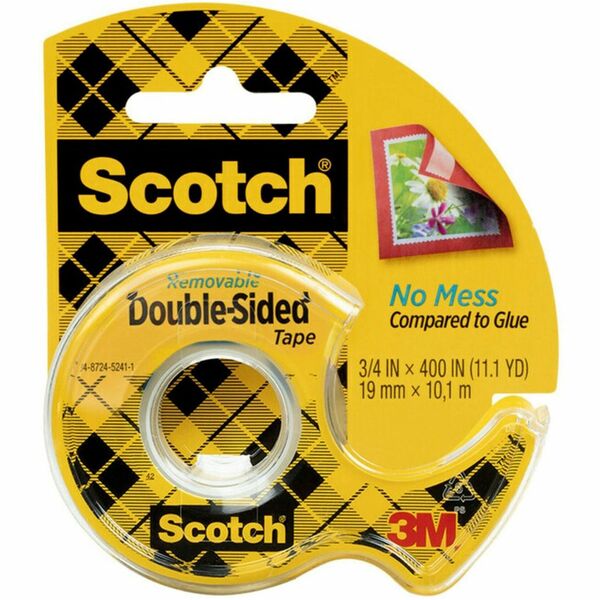 Scotch Removable Double-Sided Tape - 3/4"W - 11.11 yd Length x 0.75" Width - 1" Core - Acrylic - Dispenser Included - Handheld Dispenser - Long Lasting - For Cut-and-paste - 1 / Roll - Clear