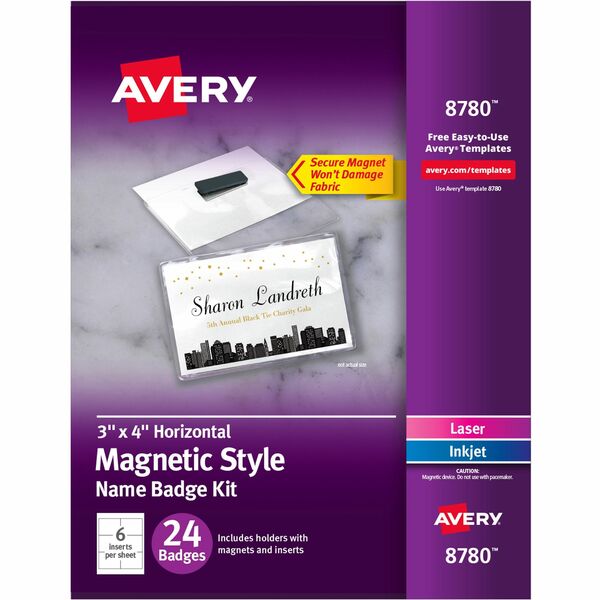 Avery® Secure Magnetic Name Badges with Durable Plastic Holders and Heavy-duty Magnets - 1 / Pack - 4" Width - Rectangular Shape - Pocket - Micro Perforated, Insertable, Magnetic, Durable, Reusable, Easy to Use, Laminated, Printable, Heavy Duty - Polyvinyl Chloride (PVC) - White