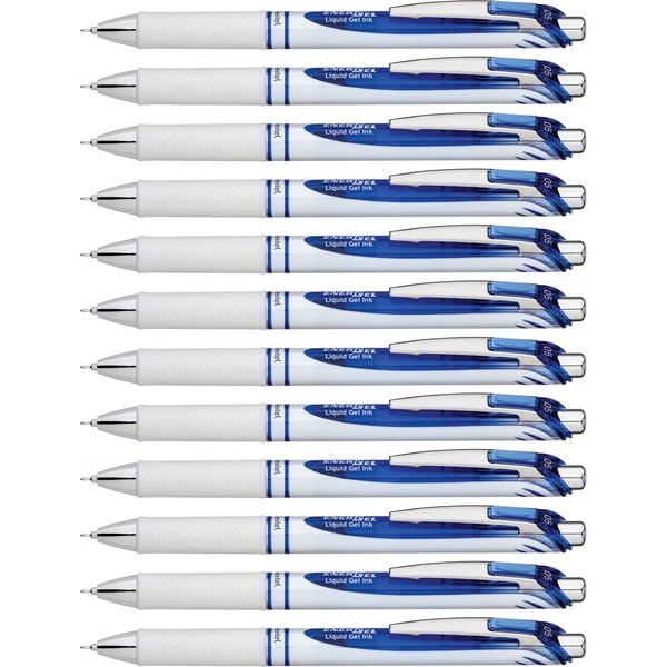 EnerGel EnerGel Pearl Liquid Gel Pens - Fine Pen Point - 0.5 mm Pen Point Size - Needle Pen Point Style - Refillable - Retractable - Blue Gel-based Ink - Pearl White Stainless Steel Barrel - 1 Dozen