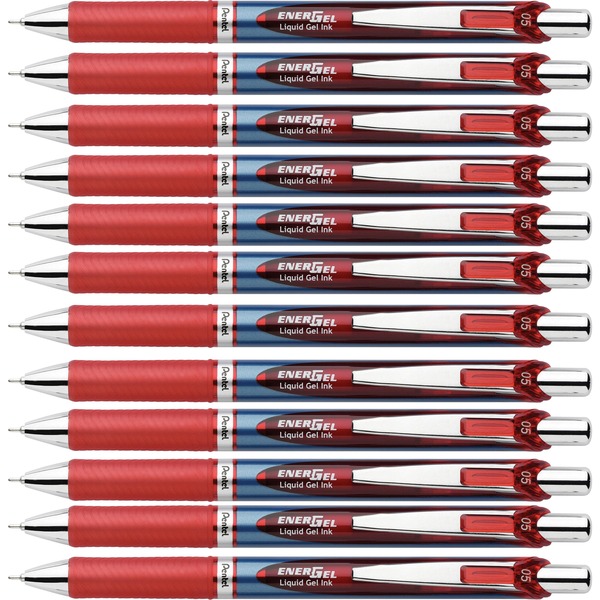 EnerGel EnerGel RTX Liquid Gel Pens - Fine Pen Point - 0.5 mm Pen Point Size - Needle Pen Point Style - Refillable - Retractable - Red Gel-based Ink - Blue Barrel - Stainless Steel Tip - 12 / Box