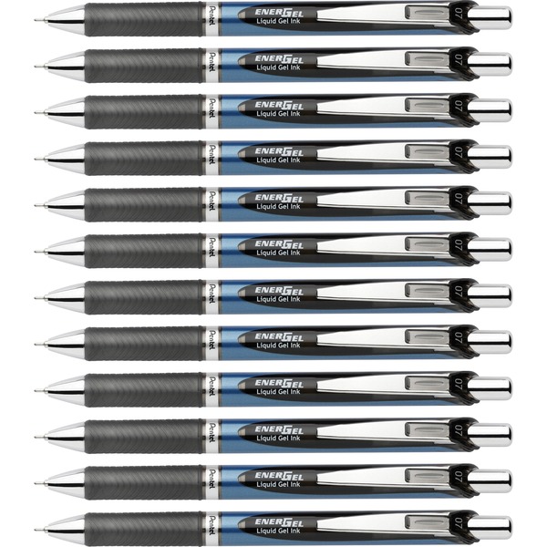 EnerGel EnerGel RTX Liquid Gel Pens - Medium Pen Point - 0.7 mm Pen Point Size - Needle Pen Point Style - Refillable - Retractable - Black Gel-based Ink - Blue Barrel - Stainless Steel Tip - 12 / Box