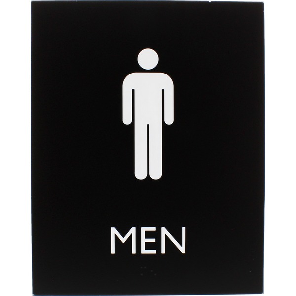 Lorell Men's Restroom Sign - 1 Each - Men Print/Message - 6.4" Width x 8.5" Height - Rectangular Shape - Surface-mountable - Easy Readability, Braille - Plastic - Black