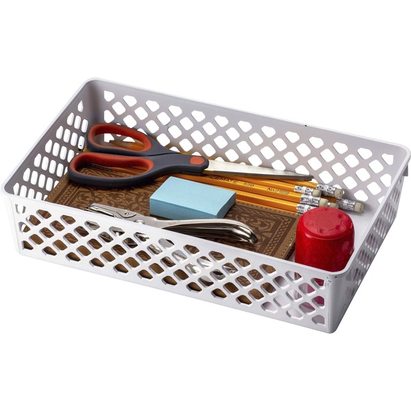 Officemate Achieva® Large Supply Basket, 2/PK - 3.4" Height x 10.6" Width x 6.1" Depth - Compact, Stackable, Storage Space - White - Plastic - 2 / Pack