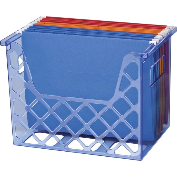 Officemate Blue Glacier™ Desktop File Organizer - 10.8" Height x 13.3" Width x 8.6" Depth - Desktop - Compact, Portable - Transparent Blue - 1 Each