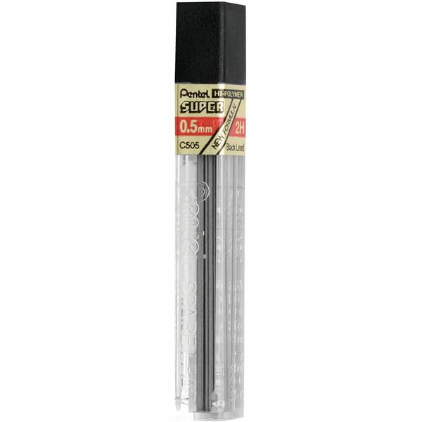 Pentel Super Hi-Polymer Leads - 0.5 mmFine Point - 2H - Black - 144 / Box