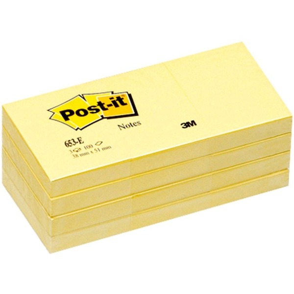 Post-it® Notes Original Notepads - 1 3/8" x 1 7/8" - Rectangle - 100 Sheets per Pad - Unruled - Canary Yellow - Paper - Self-adhesive, Repositionable - 24 / Bundle