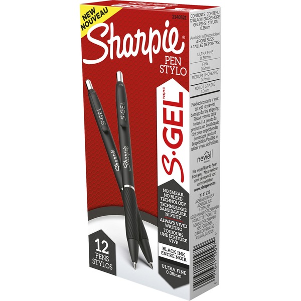 Sanford S-Gel Pens - 0.38 mm Pen Point Size - Black Gel-based Ink - 12 / Dozen