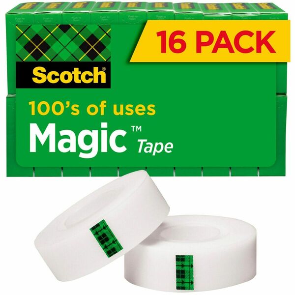 Scotch 3/4"W Magic Tape - 27.78 yd Length x 0.75" Width - 1" Core - Split Resistant, Tear Resistant - For Document, Book, Patching, Mending, Splicing - 16 / Pack - Matte - Clear