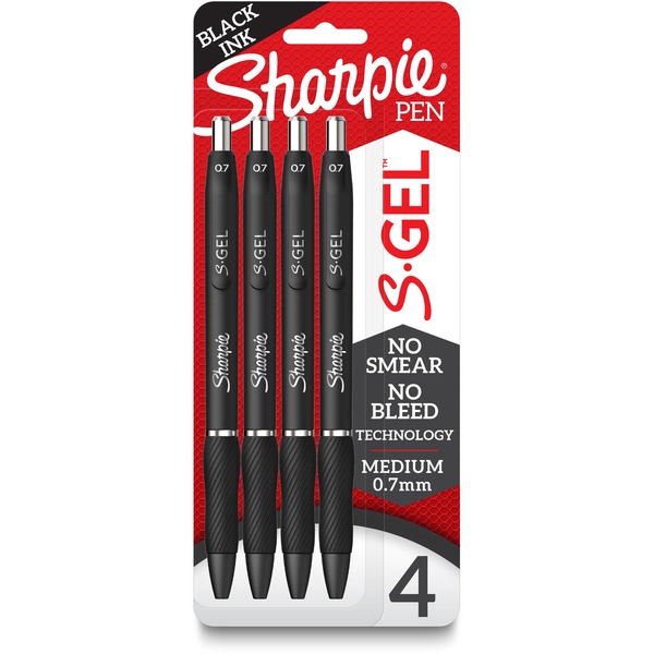 Sharpie S-Gel Pens - 0.7 mm Pen Point Size - Black Gel-based Ink - Black Barrel - 4 / Pack