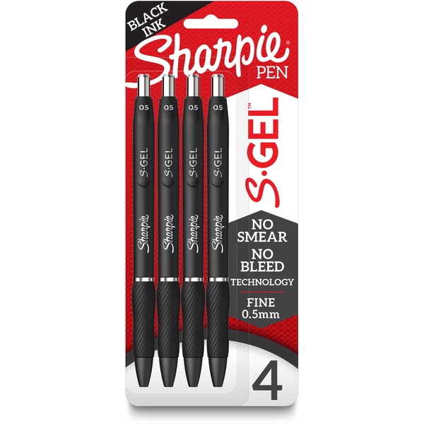 Sharpie S-Gel Pens - Fine Pen Point - 0.5 mm Pen Point Size - Black Gel-based Ink - Black Barrel - 4 / Pack