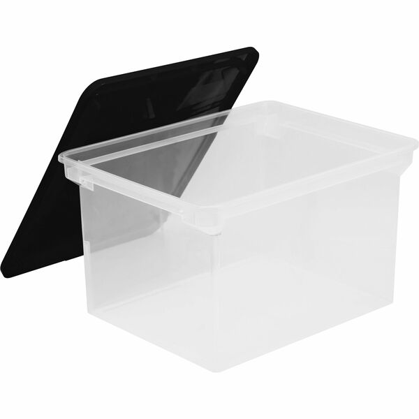 Storex Plastic File Tote Storage Box - Internal Dimensions: 15.50" Length x 12.25" Width x 9.25" Height - External Dimensions: 18.3" Length x 14" Width x 10.5"Height - 45 lb - Media Size Supported: Legal, Letter - Lid Lock Closure - Stackable - Blue, Clear - For File, Document - 1 Each