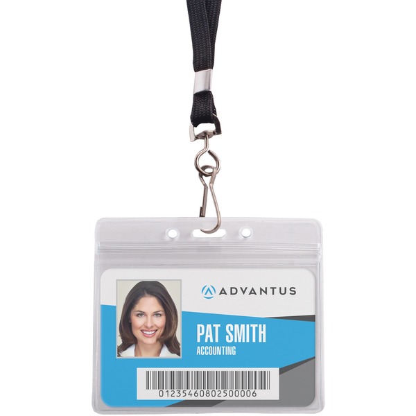 Advantus ID Holder/Lanyard Combo Pack - Support 3.75" x 2.63" Media - Horizontal - Vinyl - 20 / Pack - Black/Clear - Durable