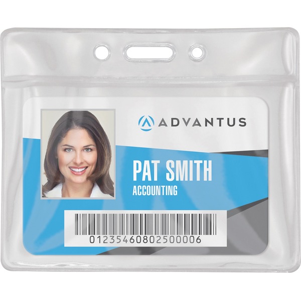 Advantus Vinyl ID Badge Holders - Support 3.50" x 2.50" Media - Horizontal - Vinyl - 50 / Pack - Clear - Durable