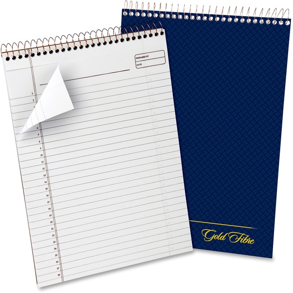 Ampad Gold Fibre Wirebound Legal Pad - 70 Sheets - Wire Bound - 20 lb Basis Weight - 8 1/2" x 11 3/4" - 8.50" x 0.4" x 12.3" - White Paper - Navy Cover - Micro Perforated, Easy Tear, Rigid, Chipboard Backing, Numbered - 1 Each