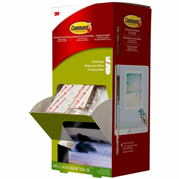 Command Poster Strips Trial Pack - 2.13" Length x 0.75" Width - Foam - Stain Resistant, Damage Resistant - For Photo, Poster, Calendar, Wood, Tile, Metal, Painted Surface, Wall - 100 / Carton - White