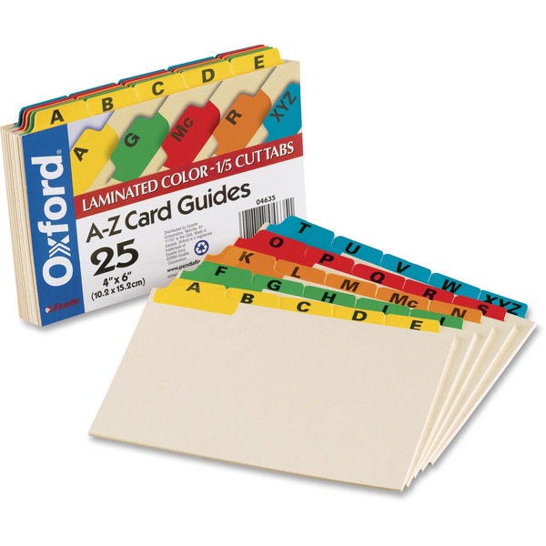 Oxford A-Z Laminated Tab Card Guides - 25 x Divider(s) - Printed Tab(s) - Character - A-Z - 6" Divider Width - Manila Divider - Assorted Tab(s) - Laminated, Durable, Heavy Duty, Tear Resistant, Bend Resistant, Acid-free - 25 / Set