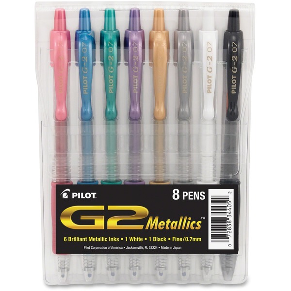 Pilot G2 Metallics .7mm Point Ink Pens - Fine Pen Point - 0.7 mm Pen Point Size - Retractable - Pink, Blue, Green, Purple Pigment-based Ink - 8 / Pack