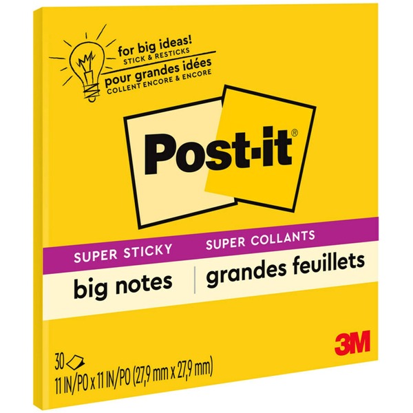 Post-it® Super Sticky Big Notes - 10 63/64" x 10 63/64" - Square - 30 Sheets per Pad - Canary Yellow - 1 Each