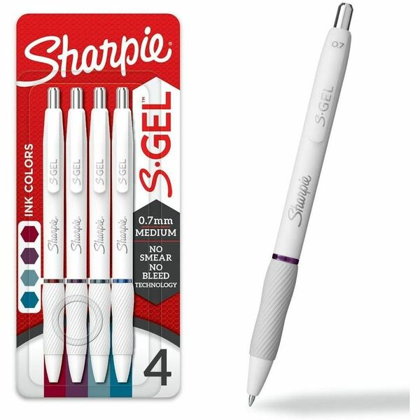 Sharpie S-Gel Pens - Medium Pen Point - 0.7 mm Pen Point Size - Bold Jewel Gel-based Ink - Pearl White Plastic Barrel - 4 / Pack
